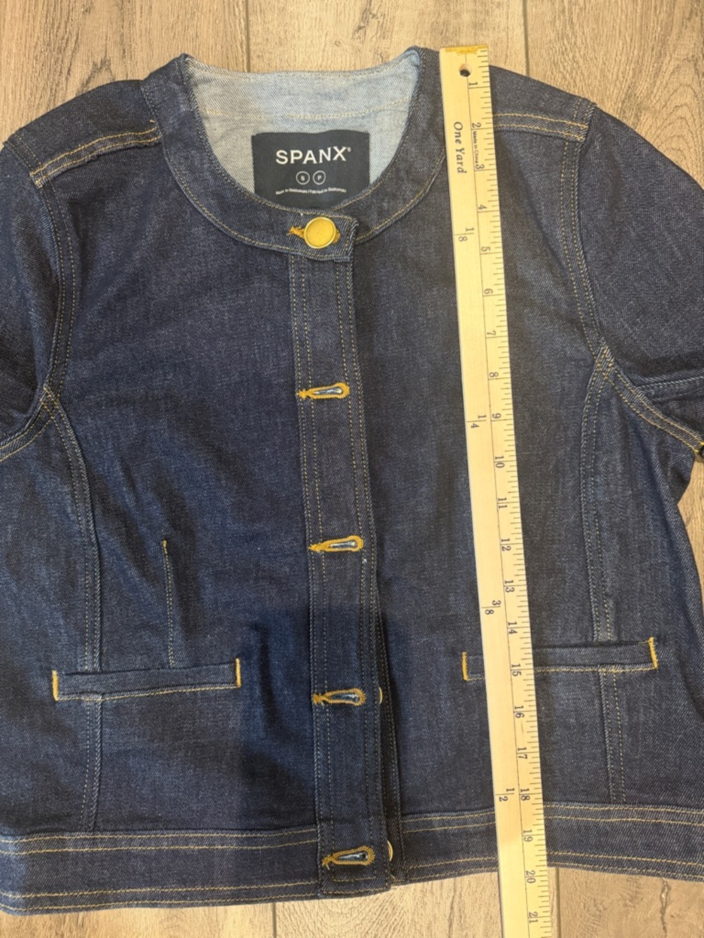 🆕SPANX Dark Blue Jean Jacket with Gold Buttons - Picture 9 of 10